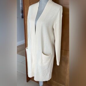 THEORY 100% Cashmere Cream Open Front Ribbed Sleeve Women's Sweater, Small